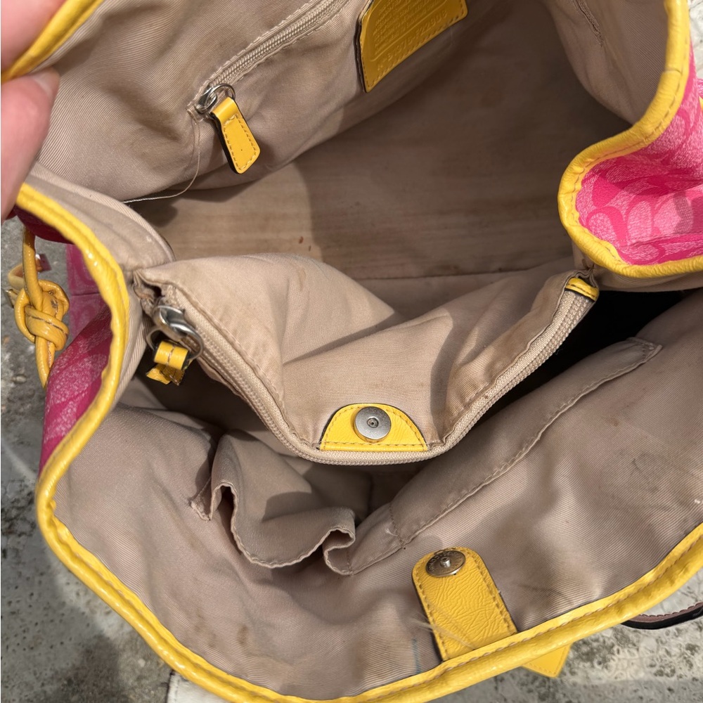 Coach Pink Signature Tote with Yellow Stripe - Picture 3 of 16